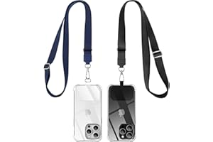 caslord Cuerda para Movil 2pcs con 2 Parches, Cordon para Teléfono Compatible con la Mayoría de Teléfonos Inteligentes y de los Funda-Negro+Azul