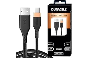 Duracell USB Type C, 3A Braided Sync & Fast Charging Cable, 3.9 Feet (1.2M), QC 2.0/3.0 Ultra Fast Charging, Compatible with 