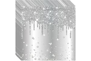 COSORO 20 Pièces Serviettes en Papier Jetables,Brillant Doux Serviette Argenté Vaisselle Jetable Recyclable Décoration de Table Restauration Dîner,pour Fournitures Fête de Anniversaire Mariage Noël