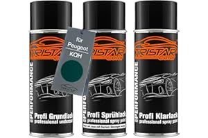 TRISTARCOLOR Peinture Voiture Kit bombes de peinture pour Peugeot KQH Vert Vega Metallic Peinture de fond peinture de base vernis clair aérosol 400 ml