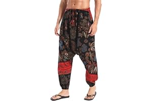 AITFINEISM Men's Drawstring Casual Hippie Harem Pants Loose Drop Crotch Trousers