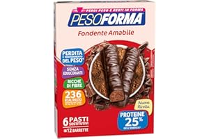 Pesoforma Barrette Fondente Amabile, Pasto sostitutivo proteico, Barrette per il controllo del peso, Barrette proteiche al cioccolato per restare in forma, Solo 236 calorie, 12x31g