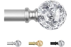 KAMANINA Curtain Poles for Eyelet Curtains 80 to 292 cm, Extendable Silver Curtain Pole with Brackets, 19 mm Diameter Drapery Curtain Rod with Round Translucent Finials