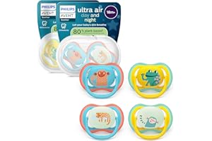 Philips Avent ultra air Day & Night Schnuller – kiefergerecht geformtes Design, für Babys ab 18 Monaten, leuchtet im Dunkeln, extra fester, symmetrischer Silikonsauger, BPA-frei, 4er-Pack, SCF349/56