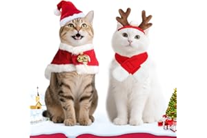 NAMSAN 4-teiliges Weihnachtskostüm Set für Hunde, Katzen & Hasen – Rentiergeweih-Kopfband, Santa Hut, Schal & Umhang, perfekt für Weihnachten, Party