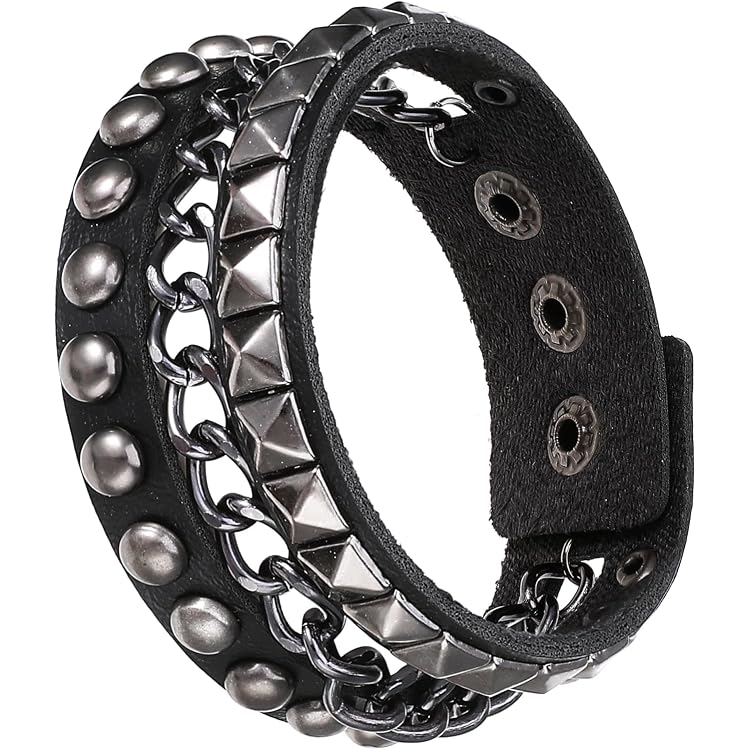 Bracelet Punk pour hommes et femmes, Goth, en cuir noir, avec pointes métalliques, Rivets cloutés, manchette réglable  36
