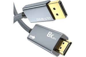 ULT-WIIQ 8K@60Hz DisplayPort to HDMI Cable, DP 1.4 to HDMI 2.1 Video Cord, Support 8K, 4K@120Hz, 2K@240Hz, VRR, HDR, Dolby Vision, HDCP 2.3, DSC 1.2a for PC, HP, ASUS, DELL, AMD, NVIDIA (2M)
