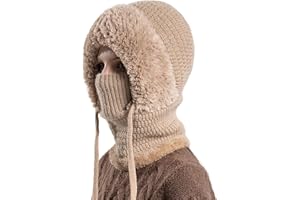 UOAESR 3 in 1 Beanie Hat for Women, Thermal Knitted Ear Warmer with Neck Gaiter & Face Mask, 3 in 1 Beanie Hat with Scarf and Mask, Windproof Winter Hat for Skiing, Hiking & Outdoor Activities