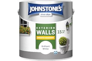 Johnstone's Exterior Smooth Masonry Paint - Brilliant White | Brick, Concrete, Patio & Outdoor Walls |15 Years Protection, Weather & Dirt Resistant | 30m² Coverage Per Tin, Dry in 1-2 Hours | 2.5 L