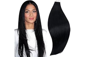 RUNATURE Extension Capelli Veri Biadesivo 25cm Nero Naturali Umani Tape in Remy Human Hair Extensions Adesive Nero #1 Remy Tape in Extension Capelli Veri Adesivo 20 Pezzi/30g