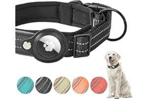 Boloshine Airtag Collar de Perro Reflectante y Acolchado para Apple AirTag, Ajustable Táctico de Nailon para Perros Pequeño, Mediano y Grande (Negro, S)