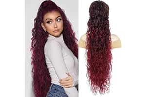 Humistwbiu Claw Clip Ponytail Extension for Women 30 Inch Long Ponytail Hair Piece Wavy Curly Synthetic Hairpieces, Omber Burgundy