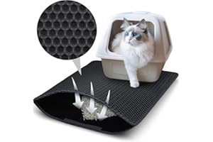 PETGULU Katzenklo Matte, 75x55 cm Katzenstreu Matte, Doppelte Schichte Non-Slip wasserdichte Entwurf Katzenmatte Katzenklo, Bienenwabe Matte Katzentoilette, Cat Litter Mat Streu Kontrolle