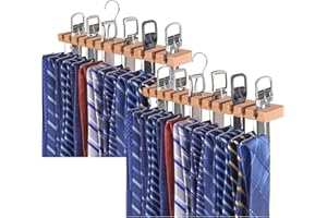 lomonmen 2Pcs Tie Hanger,Belt Hanger for Wardrobe,Wooden Belt Holder with 25 Hooks,Belt Organiser for Closet for Belt,Tie,Scarf