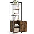 VASAGLE 6-Tier Bookcase, Tall Bookshelf with Door, Metal Frame, Adjustable Shelves, 24 x 40 x 159.5 cm, Living Room Bedroom, Rustic Brown and Ink Black LLS132K01