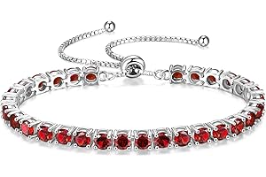 FANCIME Birthstone Tennis Bracelet for Women Sterling Silver Tennis Bracelet Classic Bolo Adjustable Chain Fine Jewellery Anniversary Birthday Gifts for Women Mom Wife Her