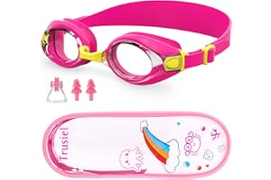 TRUSIEL Kids Swimming Goggles,Swim Goggles for Children Kids Boys Girls Toddler Age 4-13, Anti-Fog Anti-UV Waterproof Comfortable Silicone with Clear Vision and Portable Case