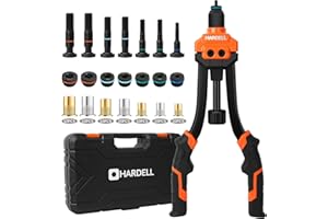HARDELL Rivettatrice Manuale per Rivetti Filettati, 14" Pistola per Rivetti con 100 Dadi e 7 Mandrini (M6, M8, M10, 1/4-20, 5/16-18, 3/8-16, 10-24), Kit con Valigetta (35 cm)