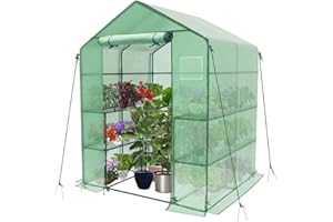 VOUNOT® Invernadero de Jardín 143x143x195 cm Vivero Casero Plantas Cultivo con Puerta Enrollable y Ventana, Invernadero Huerto Caseta de Jardín 8 Estantes para Plantas Macetas Flores, Verde