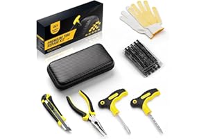 DETAILING GARAGE Kit di riparazione per pneumatici sgonfi - 27 pezzi - Kit di tappi per foratura e toppe con custodia, kit di toppe per pneumatici portatile con sigillante, ideale per auto, camion, moto, bici