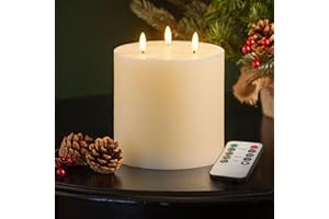 Christow 3 Wick Flameless LED Candle with Remote Control, Real Cream Wax, Battery Powered with Timer, Brightness & Flicker/Steady Glow, Flickering Warm White LED Flames, Safe Home Decor, H15cm x Ø15cm