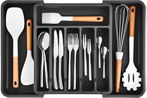 BANJILI-Portaposate da Cassetto,Porta Utensili Espandibile da Cucina,Supporto Regolabile per Posate e Utensili da Cucina，Porta posate Regolabile in Plastica per Utensili, Cucchiai, Forchette,Coltelli