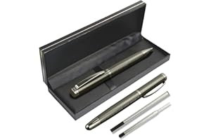 YUN CHUN YUNCHUN 2PCS Ballpoint and Rollerball Pen Set, Liquid Black Ink Pen with Extra Refills, Medium Tip Metal Ball Pens, Gift Set for Men & Women, Executive Pen for Smooth Writing, Wave Stripe Metalic Gray