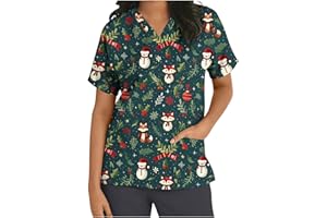 TSACHICK Christmas Black Scrubs V Neck Christmas Scrub Top Xmas Christmas Scrubs Tops Nurse Adult Santa Nurse Uniform Women Workwear Beauty Tunic Medical Uniforms & Scrubs Work Healthcare Tunics For Women