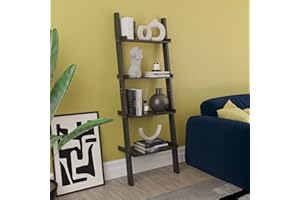 Vida Designs York 4 Tier Ladder Bookcase – Leaning Shelf Display Storage Unit with Open Shelves – Modern Bookshelf for Living Room, Bedroom or Home Office – Black – H 154 x W 56 x D 29 cm