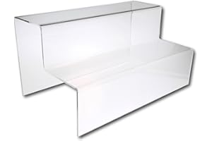 EPOSGEAR Two Step Tier Clear or Coloured Acrylic Plastic Retail Riser Counter Display Stands - Perfect for Shops, Stalls, Ornaments, Models etc (Clear, Extra Large Wide)