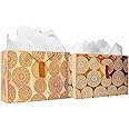 KidsyWinsy Pack Of 5 Bronze Vintage Foil Gift Bag (Large,16 * 5 * 11 Inches) With Tissue & Thank You Card-Paper Gift Bags | Return Gift Bags For Baby Shower, Festive Gifting, Birthday, Wedding