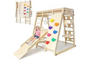 SOFTHOM Maxi Indoor Klettergerüst, Klappbares Montessori，Indoor-Spielplatz für Kinder ab 1 Jahr, Klettergerüst mit Rutsche, Schaukel, Kletterwand, 10-in-1-Kletterset aus Holz