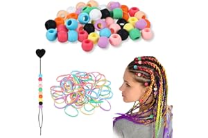 Nogeqi 50 perlas de silicona para el pelo para niñas y niños, perlas de pelo multicolores, perlas para el cabello, pequeñas redondas, de silicona, perlas de silicona para trenzas, rastas, joyas DIY