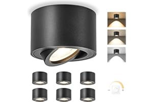 YindaLux 6x 3CCT Spots de Plafond Noir - Extra plat & pivotant à 30° - Ø80x50mm - Spot en saillie Orientable - 5W 500LM - Dimmable Module LED 230V Inclus - Aluminium LED Plafonnier Spot