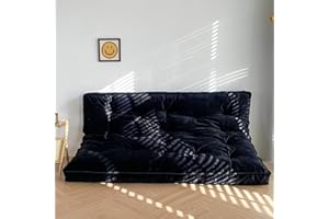 MAXYOYO 15CM Japanese Velvet fabric Floor Mattress Futon Mattress, Shredded Foam Filling Thicken Tatami Mat Sleeping Pad Foldable Roll Up Dormitory Lounger Pillow Bed (Double,Black)