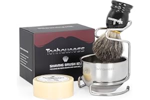 Tonhawness Shaving Brush Kit for Men, 4 in 1 Shaving Brushes Set Includes Badger Hair Shave Brush, Stainless Steel Shaving Bowl & Stand and Shaving Soap for Shave Gift