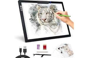 TSOCOS Bloc lumineux rechargeable A4 – 6 niveaux de luminosité à intensité variable – Tableau lumineux pour peinture diamant avec clip supérieur, alimentation par piles pour le traçage du vinyle