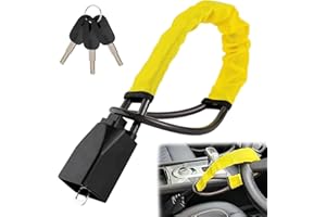 OHVBAEON Steering Wheel Lock,Car Steering Wheel to Seat Belt Locks,Heavy Duty Universal Steering Locks High Visibility Car Lock Anti-Theft Device,3Keys (Yellow)