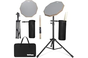 VHFFOSO Schlagzeug-Übungspad-Set, 12 Zoll, 50-80 cm verstellbar, mit Ständer und Aufbewahrungstasche, Grau