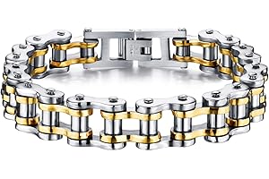Keybella Ampia Uomini catena pesante Ragazzi motociclista Moto Copia il link Bracciale in acciaio inossidabile San Valentino (Argento&Oro)