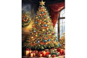 askkqtx Christmas Diamond Art Kits for Adults,Christmas Tree DIY 5D Round Full Drill Gem Art Kits for Beginner,Diamond Dots Painting Kit for Home Wall Decor 12x16 Inch