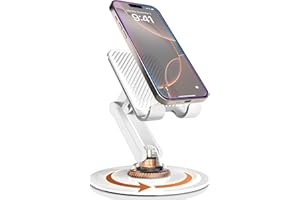 COOPER 360° Stand - Soporte Movil para Mesa Ajustable | Rotación de 360° con Clic, Múltiples Ángulos, Base Metálica No Deslizante, Plegable y Portátil | Soporte Movil Cama, Soporte iPhone (Blanco)