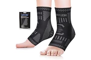 Lexniush 2 Pack Ankle Support for Women Men, Ankle Brace for Ligament Damage, Sprained Ankle, Plantar Fasciitis, Achilles Tendonitis, Compression Foot Support Sleeve for Sports, Running Black Grey M
