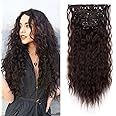 Cybelleza Hair Extensions Clip in Long Curly Brown Clip in Hair Extension Wavy 6PCS 20" Full Head Hairpieces Synthetic Fibre for Women, Medium Brown