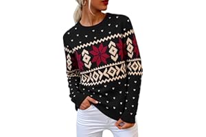 Terecey Jersey Navideño Mujer Gracioso Cálido Invierno Suéter Navideño con Estampado con Santa Claus y Copos de Nieve Ropa Navidad Merry Christmas 2025