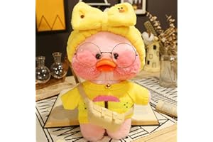 HICAS Peluche Pato Duck 30 CM Kawaii Café Mimi Pato Amarillo Juguete de Peluche Ropa Lindo Muñeco de Peluche Muñecas de Animales Suaves Juguetes para Niños Regalo de Cumpleaños para Niña