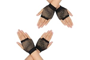 DIVINA VITAE 2 pares de guantes de malla sin dedos para mujer, guantes cortos de malla elástica, guantes retro de nailon para fiestas temáticas de los años 80, Halloween, cosplay, accesorios de