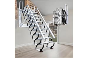 TAUODUYY Extra-Wide 53cm Wall Mounted Loft Ladder, 14 Steps Folding Pull Down Attic Stairs, Retractable Staircase with 2 Handrails, Non-slip Treads, capacity 300, for 3.45-3.55m Lofts (14 Steps)