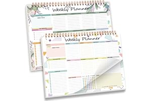 MAMACHU Paquete de 2 bloc de notas para lista de tareas, planificador semanal sin fecha, 52 hojas de tareas, bloc de notas con lista de verificación de horario por hora para el trabajo, oficina, suministros