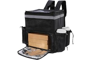 OGEFOTED Pizza Delivery Backpack, Insulated Food Delivery Bag, Large Thermal Food Warmer Transport Carrier Bags with 2 Cup Holders for Hot or Cold Food - 13"x10"x16", Black